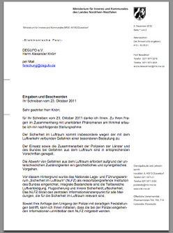 Stellungnahme Ministerium für Inners bez. UFOs