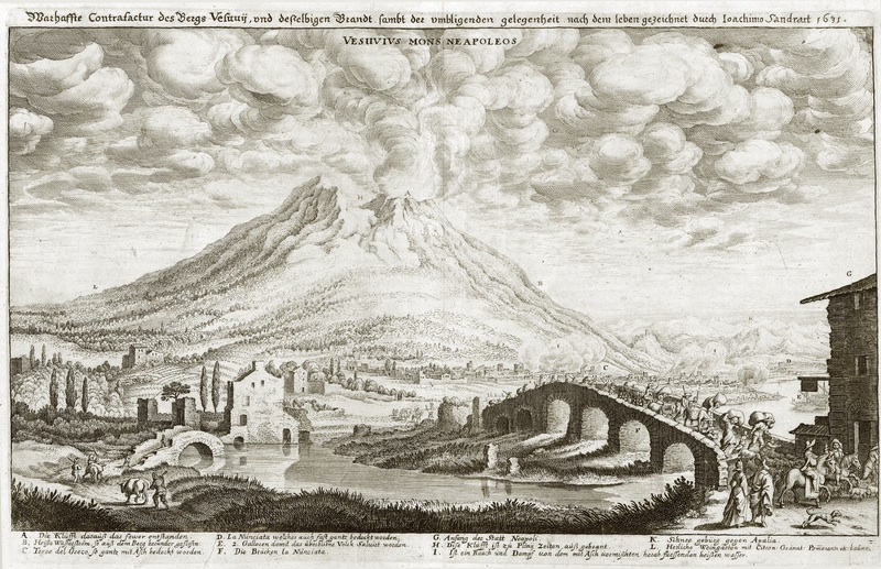  Ausbruch des Vesuvs 1631, Kupferstich von Merian nach einer Zeichnung Sandrarts
