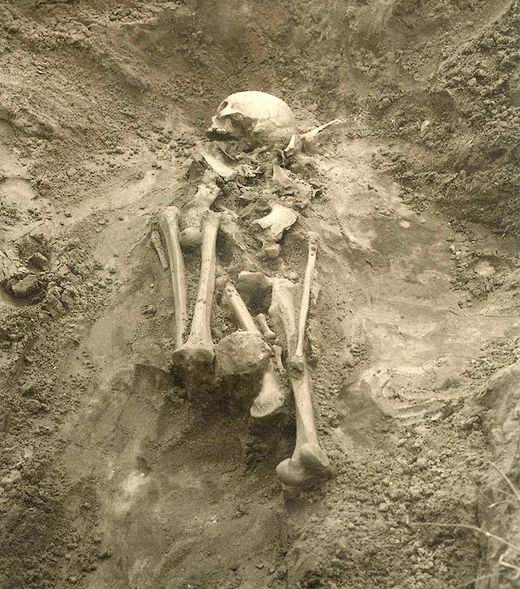 Grabstätte aus der Bronzezeit. Das Skelett trägt Spuren von Y. pestis 