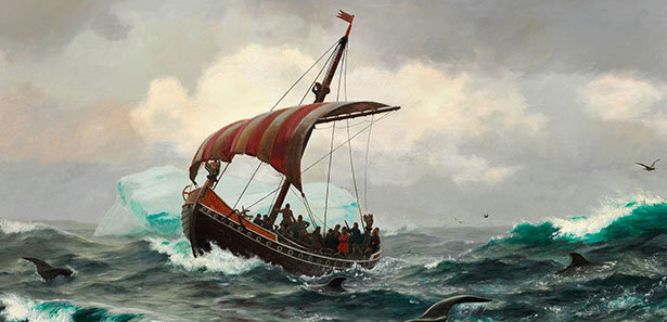 Gemälde Wikingerschiff Küste Grönland