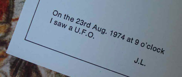 John Lennons Notiz UFO SIchtung