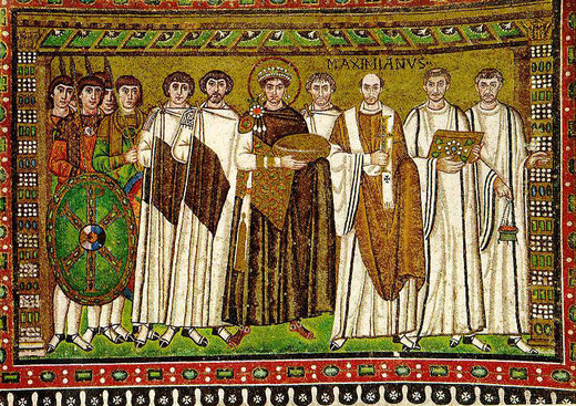 Der oströmische Kaiser Justinian auf einem Mosaik der Kirche San Vitale in Ravenna.