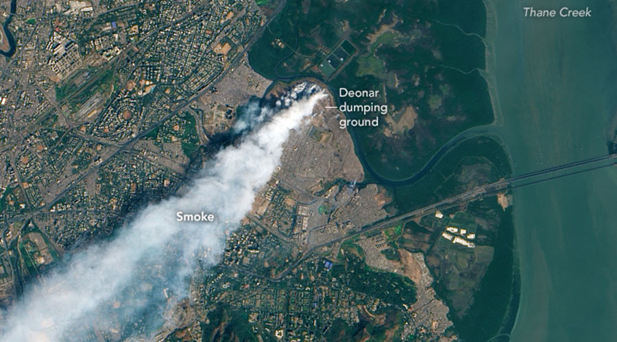 Mumbai landfill fire NASA image