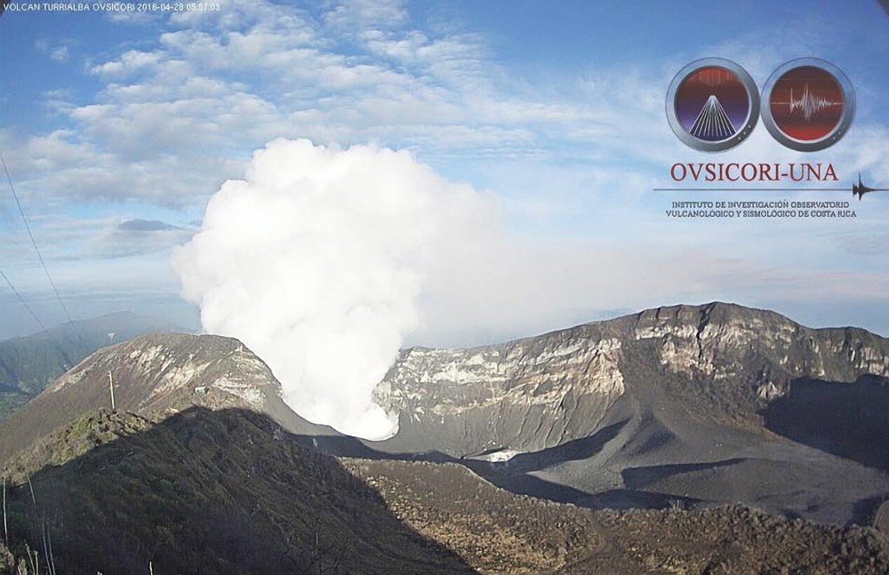 The vapor plume started forming above Turrialba’s crater in the early hours of Thursday, April 28.