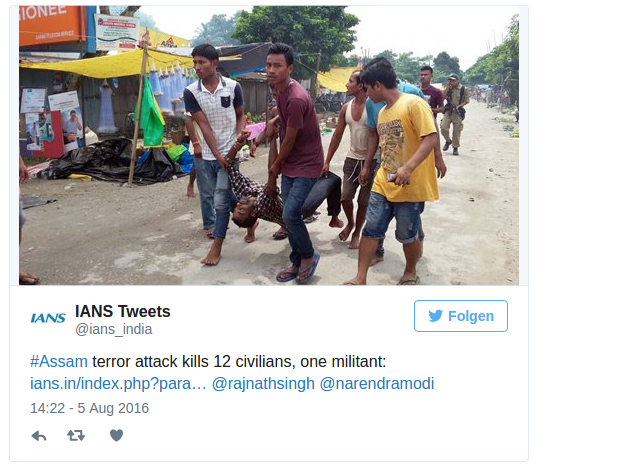 Anschlag Assam Indien august 2016