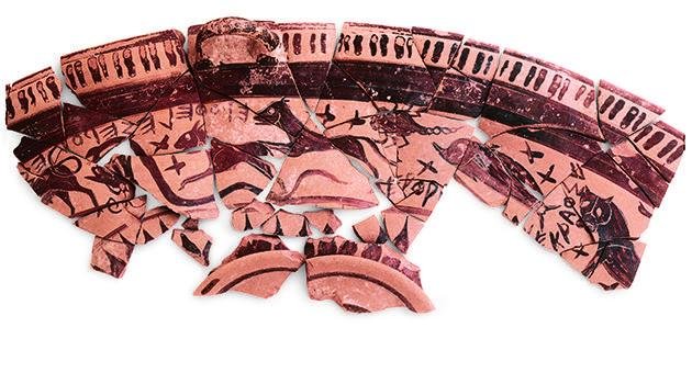 Tierzeichnungen auf einem 2600 Jahre alten Weinbecher aus dem antiken Griechenland 