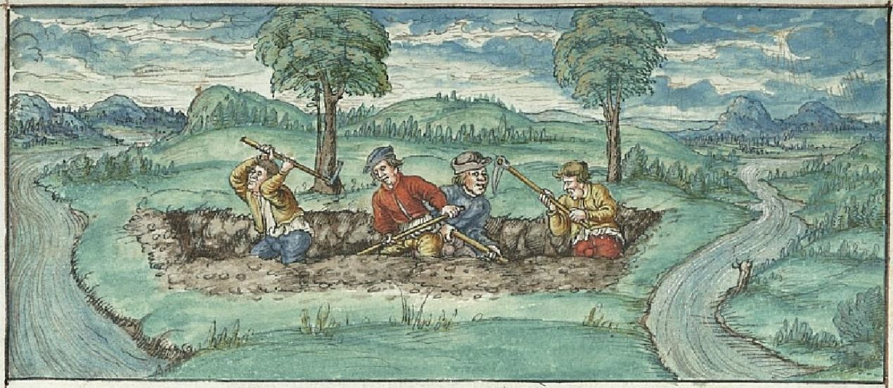 Darstellung des Karlsgraben-Baus in der Chronik des Lorenz Fries (16. Jahrhundert