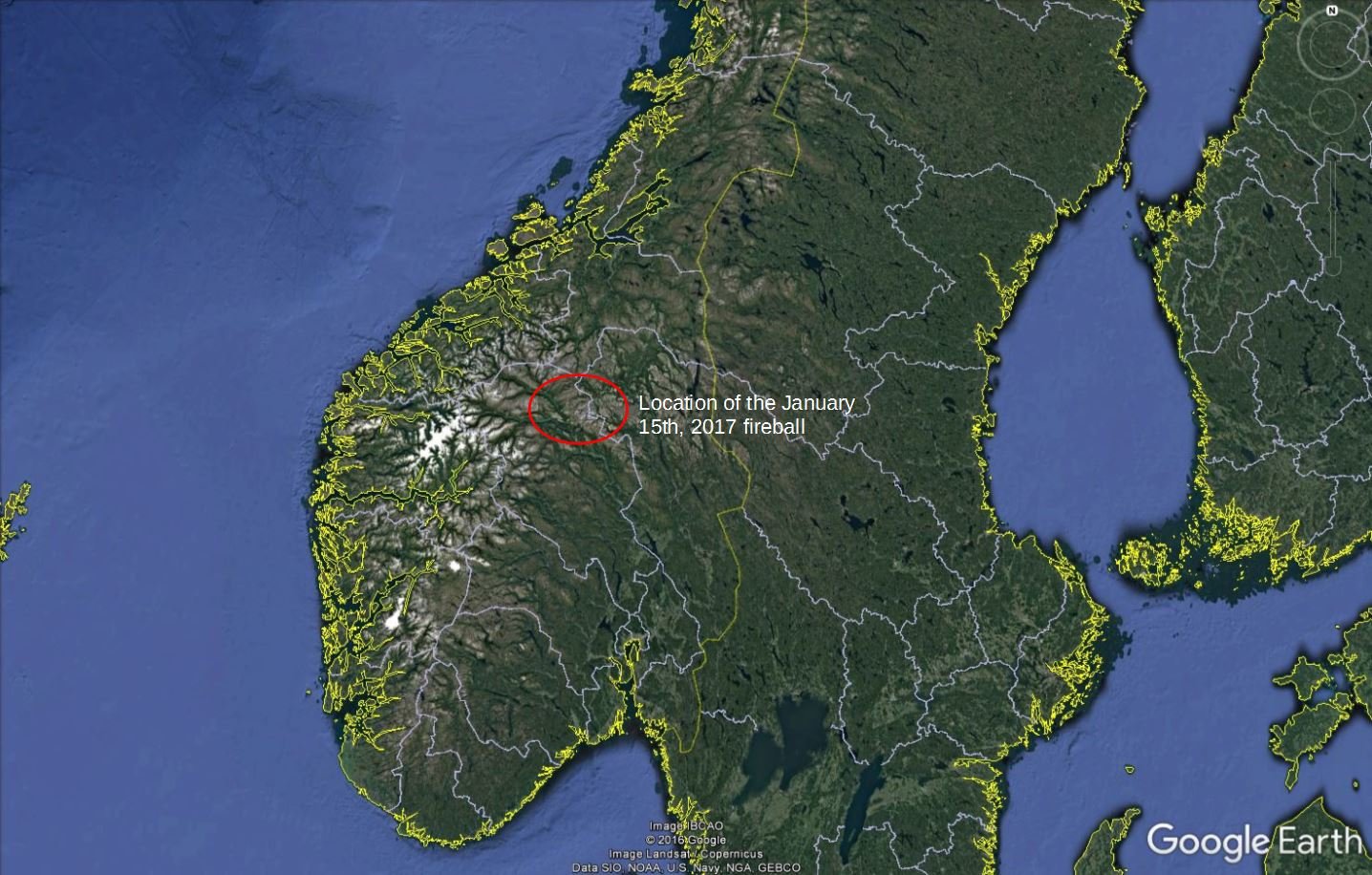Norway fireball map