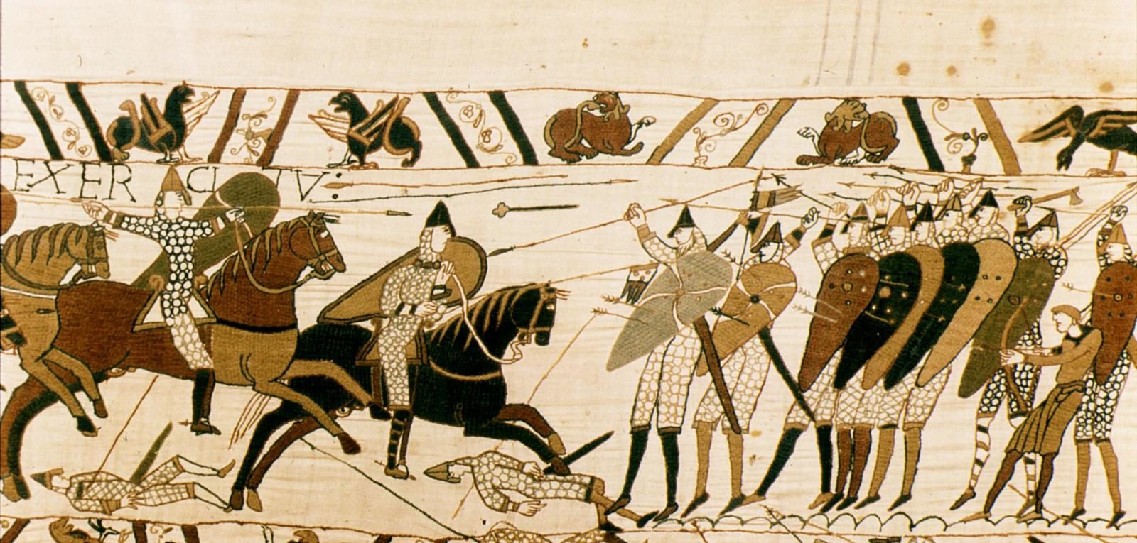Teppich von Bayeux: … während die Normannen auf ihre Reiterei vertrauen ...
