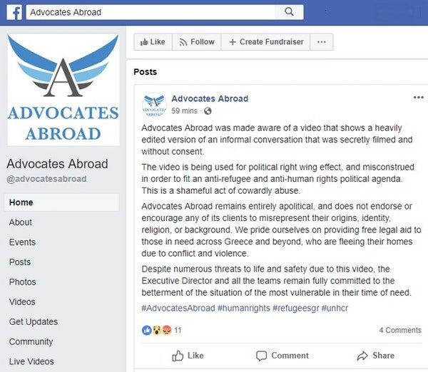 Screenshot Advocates Abroad Stellungnahme Facebook