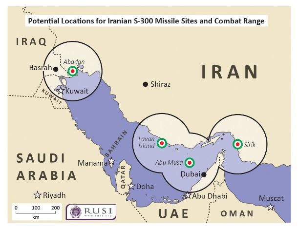 RUSI-Landkarte potenzieller Standorte für das iranische S-300-Luftabwehrsystem