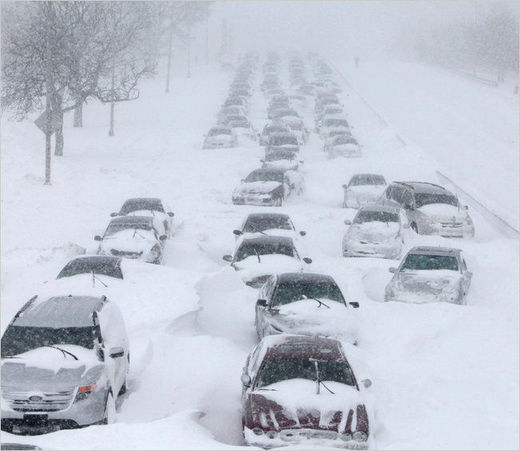 Verlassene Autos Chicago Schnee Eiszeit