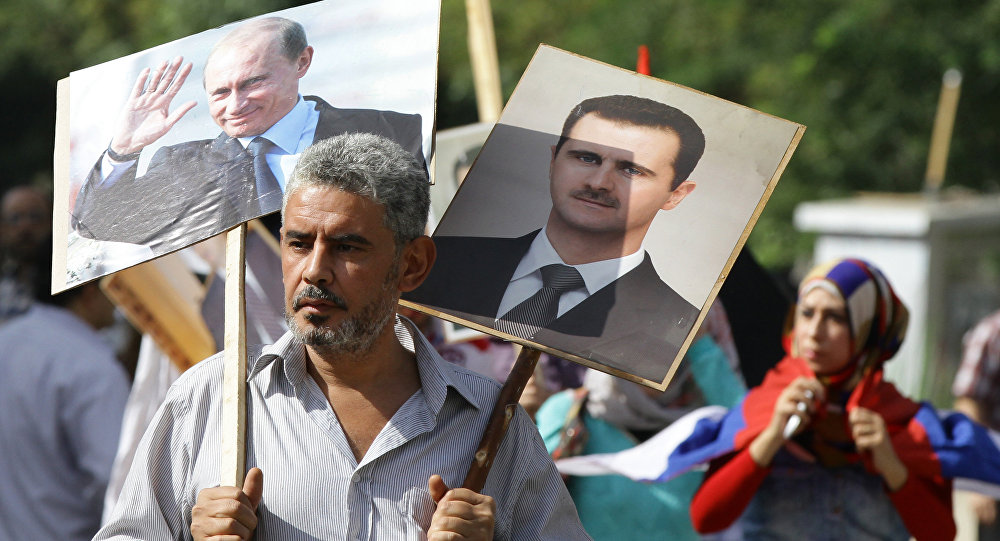 Demonstration für Putin und Assad