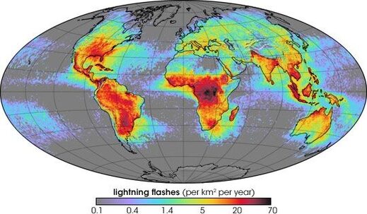 Global lightning frequency