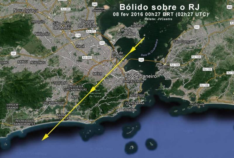 Rio de Janeiro meteor flight path