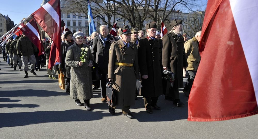 SS-Legionäre Aufmarsch Riga Lettland