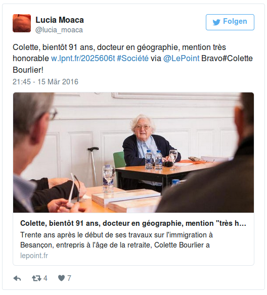 Doktortitel mit 91 Französin Colette Bourlier