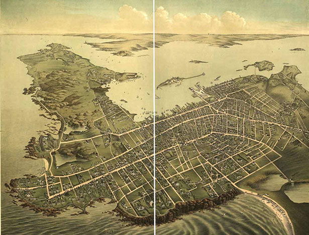 Historische Abbildung des Hafens von Newport