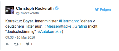 Tweet Messerangriff München mai 2016