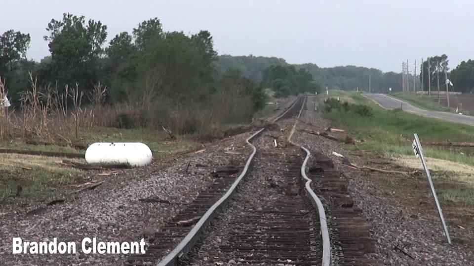 tonado bends railway tracks in Chapman, Kansas
