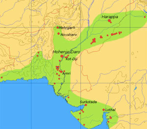 Ausdehnung und wichtigste Stätten der Indus-Kultur