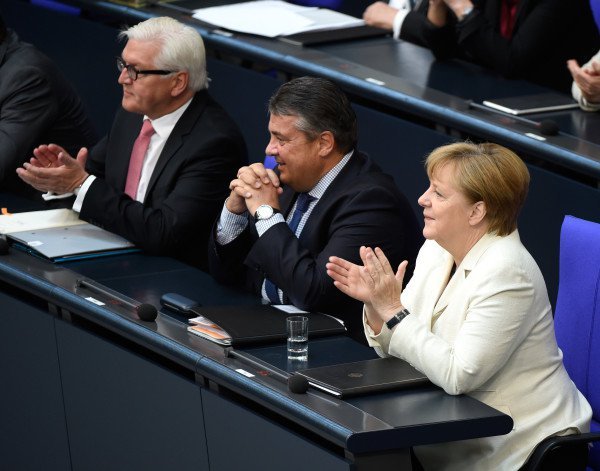 Bundeskanzlerin Merkel, Vizekanzler Gabriel und Außenminister Steinmeier