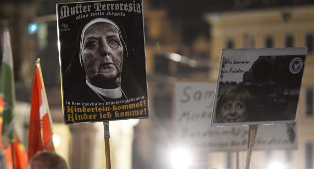 Demonstration Flüchtlingspolitik Merkel
