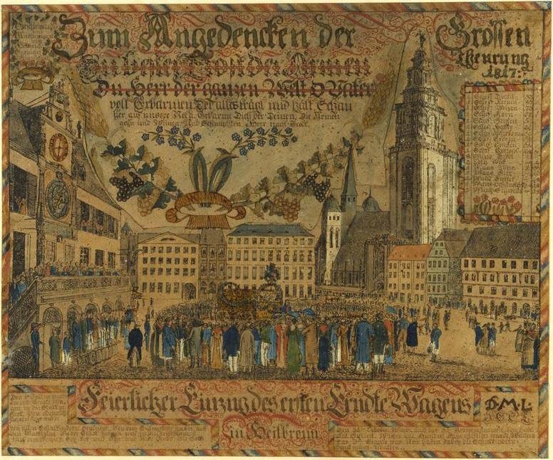 „Feierlicher Einzug des ersten Erndte-Wagens in Heilbronn“ im Jahr 1817