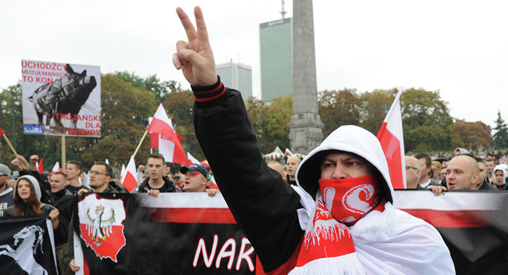 Polen Demonstranten,Protest gegen Flüchtlinge Polen