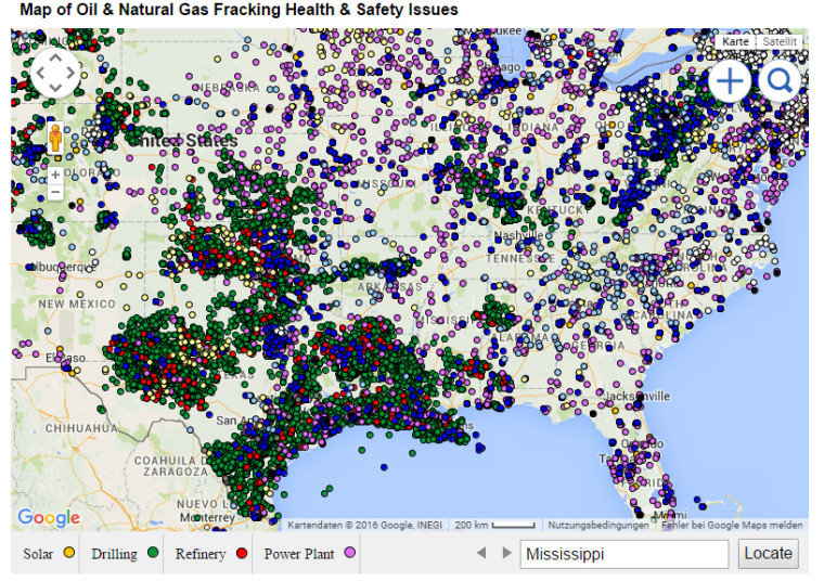 Karte Ölbohrungen und Fracking USA