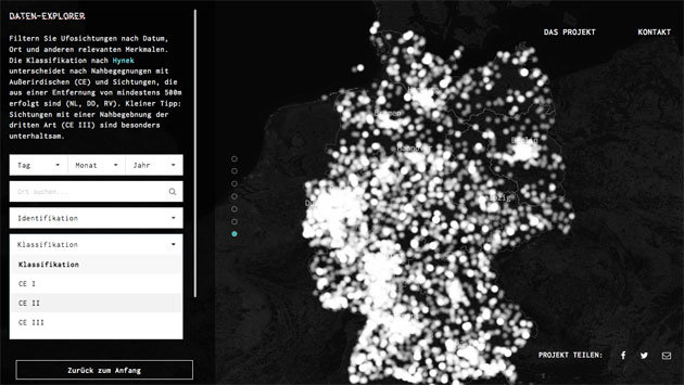 „Im Land der Untertassen“,interaktive karte ufo-sichtungen deutschland
