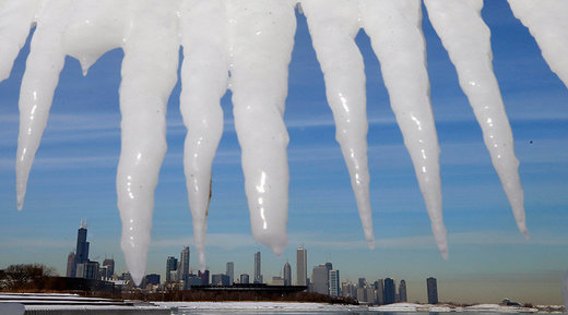 Chicago skyline with icicles