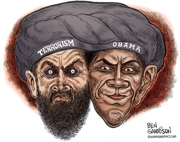 Obama political cartoon with terrorist