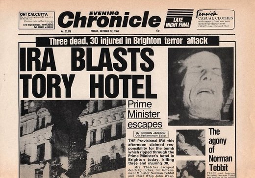 1984 sprengte die katholische Terrorgruppe IRA ein Hotel im englischen Brighton in die Luft, in dem Premierministerin Margaret Thatcher weilte.