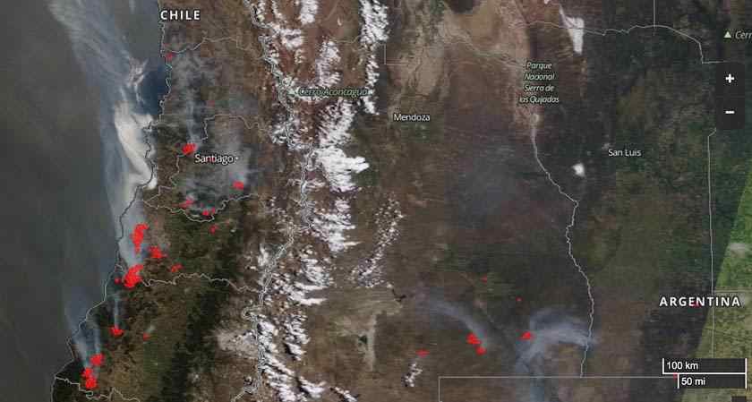 Chile wildfires from space