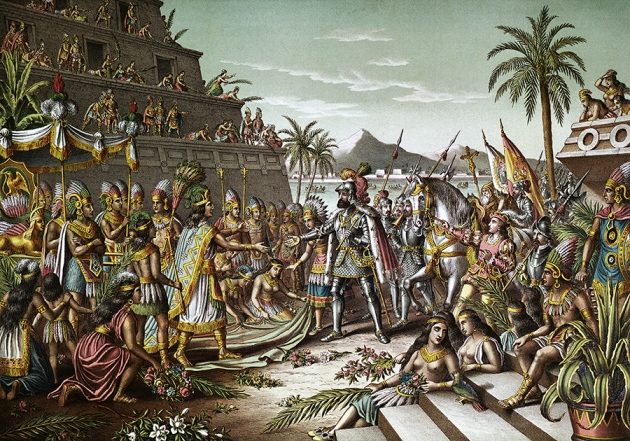 Cortez und Moctezuma,Aztekenreich Spanier