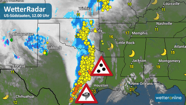 Schwere Gewitter toben sich am Mittwochmittag (MESZ) über Texas aus. 