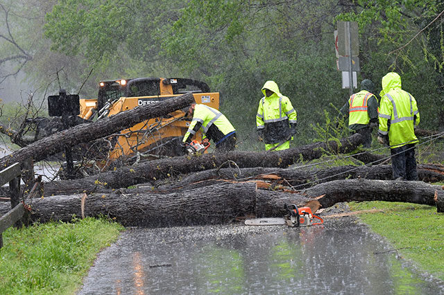 Orkanböen reißen bei Atlanta viele Bäume um. Hilfskräfte sind nach dem Unwetter schnell vor Ort. 