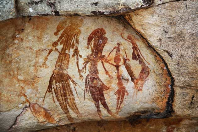 Felsmalereien der Aborigines von Kalumburu, nahe Bradshaw Kimberley
