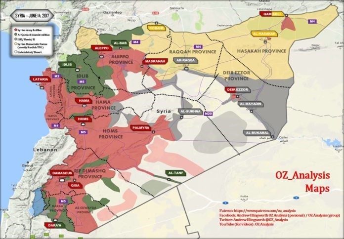Karte Gebiete Kriegsparteien Syrien
