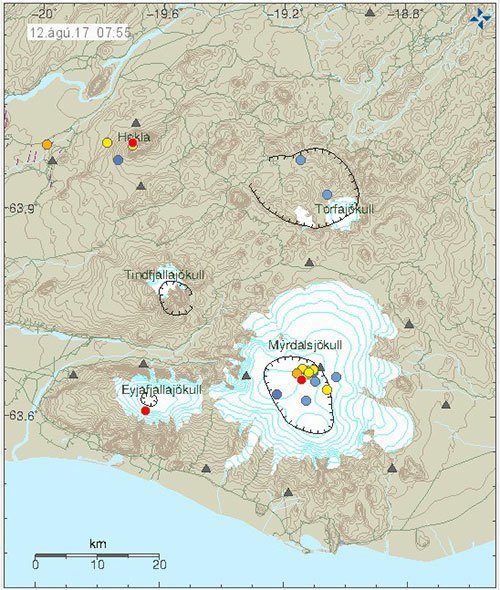 Erdbeben unter Katla und Hekla Island