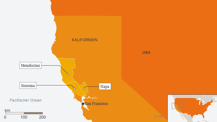 Karte USA Kalifornien Sonoma Napa Mendocino DEU