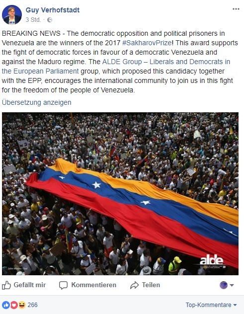 Facebook-Post Menschenrechtspreis Oppositionsführer Venezuela