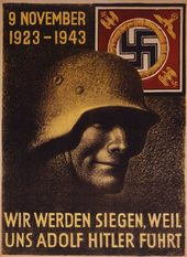 Deutsches Propagandaplakat aus Anlass des 20. Jahrestages des Hitler-Putsches mit Durchhalteparole