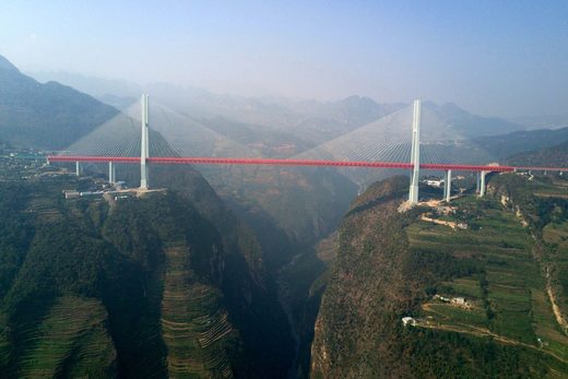 World's highest bridge crossing the Nizhu River Canyon, China