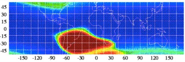 Magnetfeldanomalie über dem Südatlantik via ESA-Satelliten Swarm