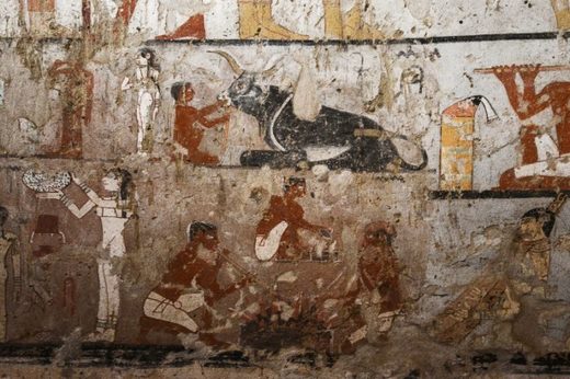 wall paintings inside the tomb of an Old Kingdom priestess