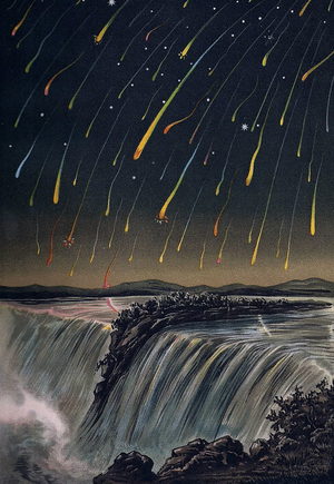 Leonid Meteor Storm, as seen over North America on the night of November 12-13, 1833.