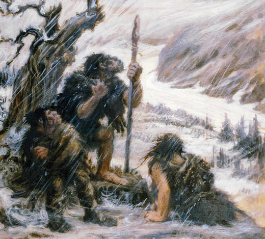 Ausschnitt aus dem Gemälde »Snowbound« von Charles R. Knight aus dem Jahr 1911, Öl auf Leinwand