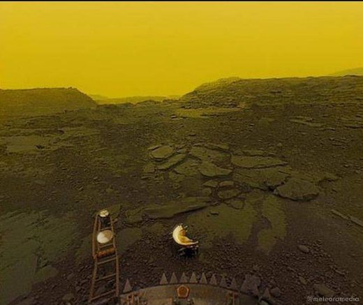 Picture of Venus thick atmosphere and scortched surface taken by Russian probe Venera